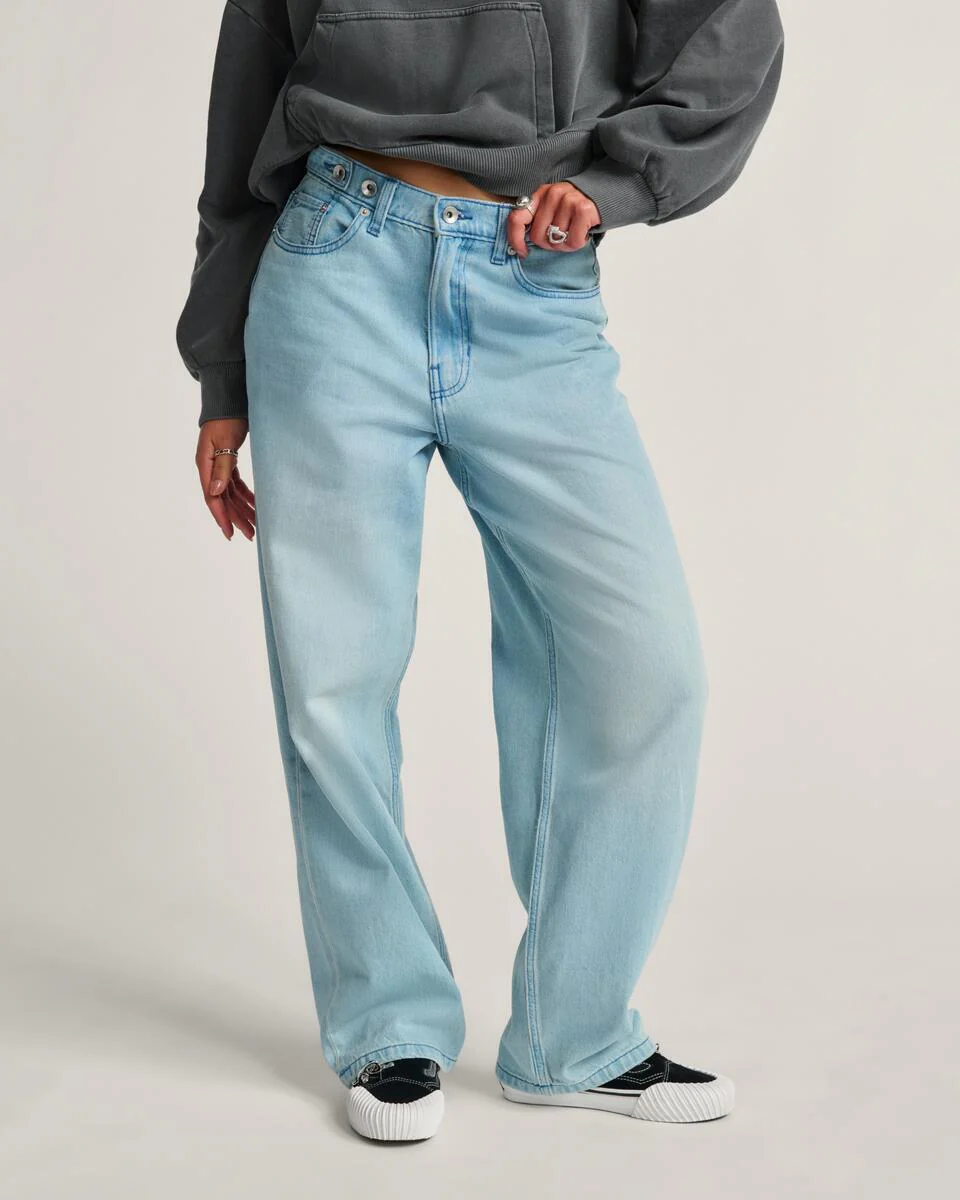 Vans Women's Cinched Check 5 Pockets Pants Light Stonewash VN000R4STTJ - Image 3